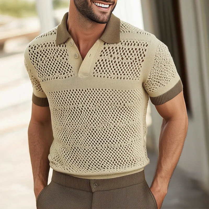 Men's Summer Polo Neck Mesh Knit Short Sleeve T-Shirt MTA1444D9U sold by Manly product image thumbnail 2