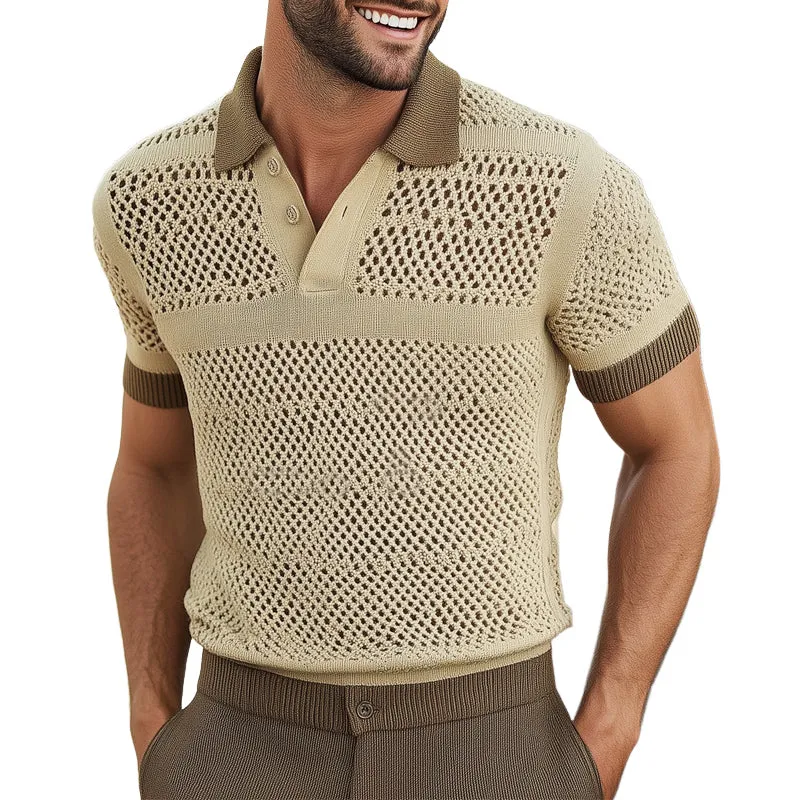 Men's Summer Polo Neck Mesh Knit Short Sleeve T-Shirt MTA1444D9U sold by Manly