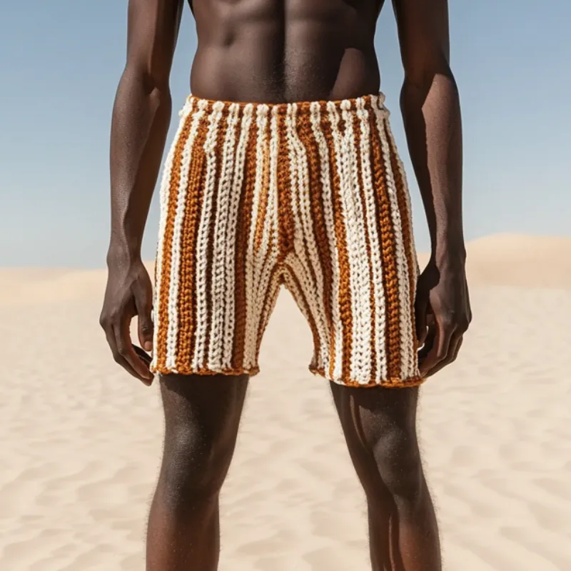 Men's Casual Contrast Color Striped Knitted Elastic Waist Shorts MTA1453D6M sold by Manly product image thumbnail 3