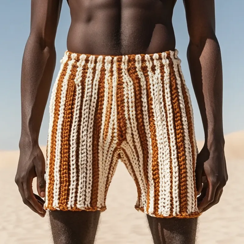 Men's Casual Contrast Color Striped Knitted Elastic Waist Shorts MTA1453D6M sold by Manly product image thumbnail 2