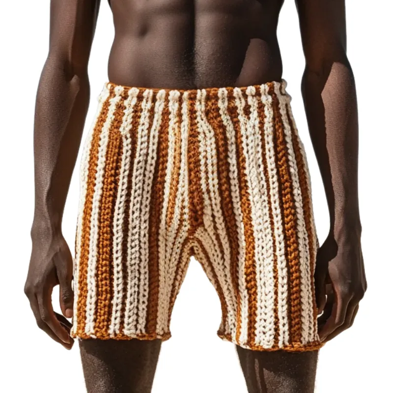 Men's Casual Contrast Color Striped Knitted Elastic Waist Shorts MTA1453D6M sold by Manly