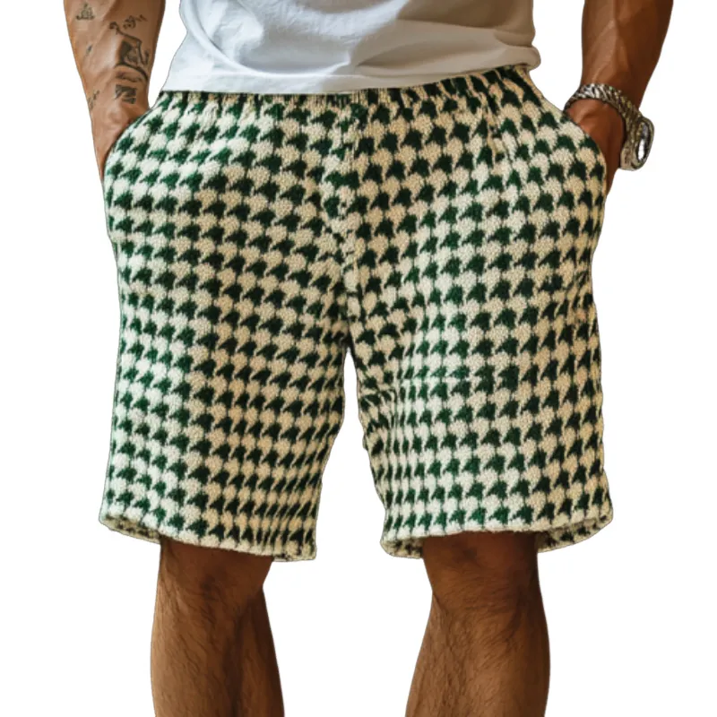Men's Vintage Houndstooth Jacquard Knit Elastic Waist Shorts MTA1295D5M sold by Manly