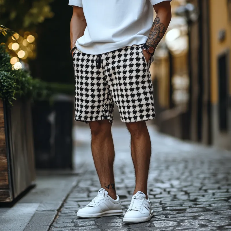 Men's Vintage Houndstooth Jacquard Knit Elastic Waist Shorts MTA1293D5M sold by Manly product image thumbnail 3