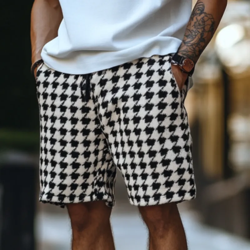 Men's Vintage Houndstooth Jacquard Knit Elastic Waist Shorts MTA1293D5M sold by Manly product image thumbnail 2