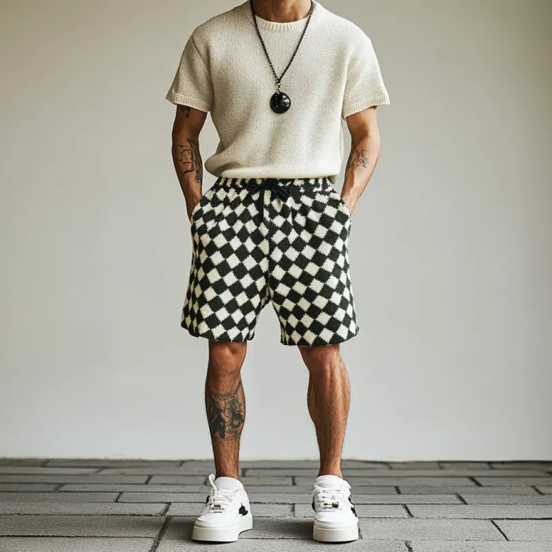 Men's Casual Diamond Jacquard Knit Elastic Waist Shorts MTA1279D5M sold by Manly product image thumbnail 3