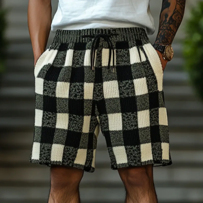 Men's Casual Contrast Checkerboard Jacquard Knit Elastic Waist Shorts MTA1205D6M sold by Manly product image thumbnail 2