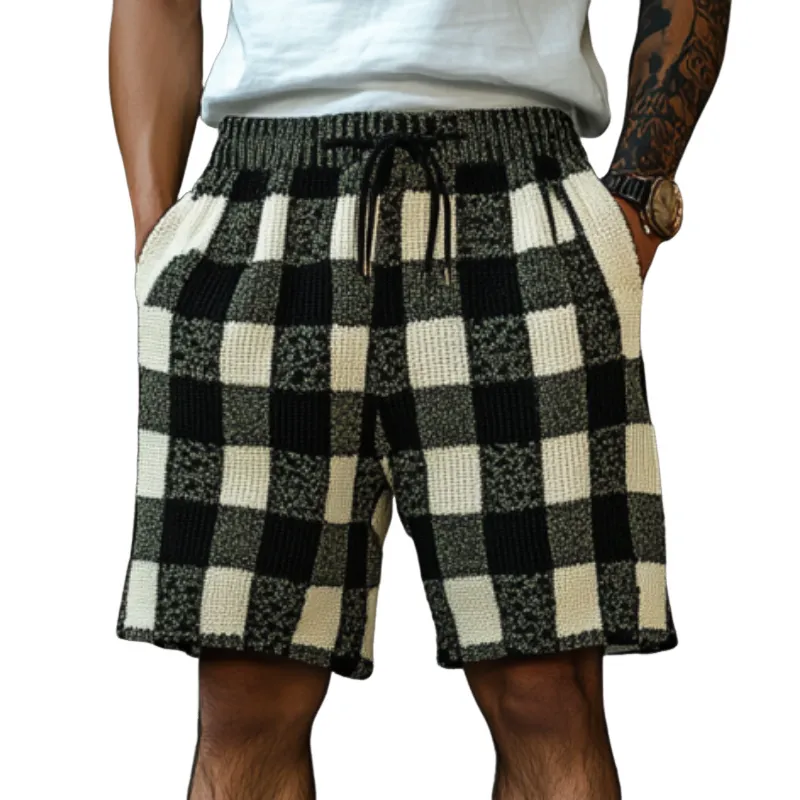 Men's Casual Contrast Checkerboard Jacquard Knit Elastic Waist Shorts MTA1205D6M sold by Manly