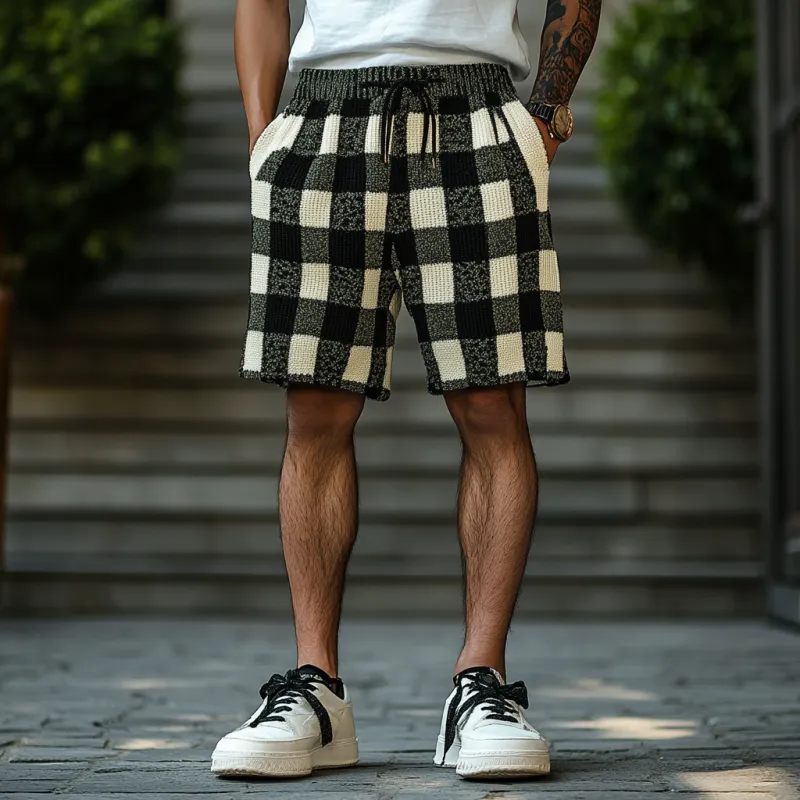 Men's Casual Contrast Checkerboard Jacquard Knit Elastic Waist Shorts MTA1205D6M sold by Manly product image thumbnail 3