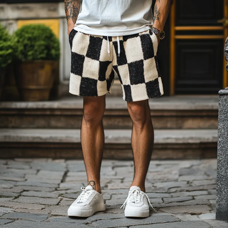 Men's Casual Contrast Checkerboard Jacquard Knit Elastic Waist Shorts MTA1214D4M sold by Manly product image thumbnail 3