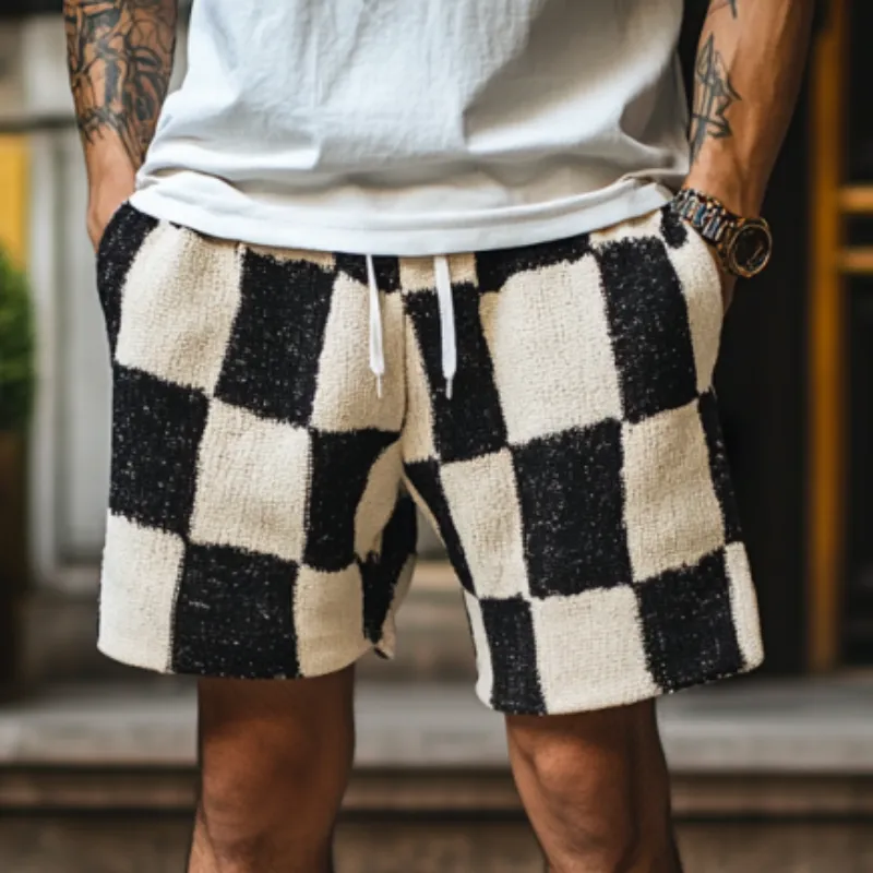 Men's Casual Contrast Checkerboard Jacquard Knit Elastic Waist Shorts MTA1214D4M sold by Manly product image thumbnail 2