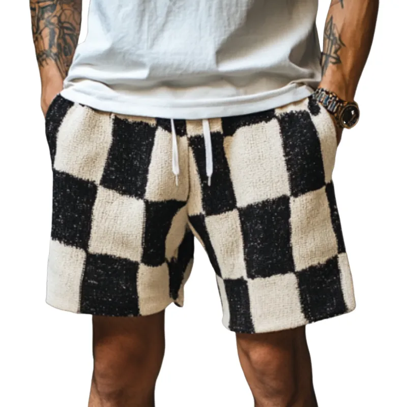 Men's Casual Contrast Checkerboard Jacquard Knit Elastic Waist Shorts MTA1214D4M sold by Manly