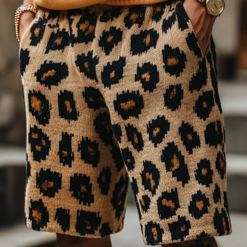 Men's Retro Casual Leopard Jacquard Knit Elastic Waist Shorts MTA1212D2M sold by Manly product image thumbnail 3
