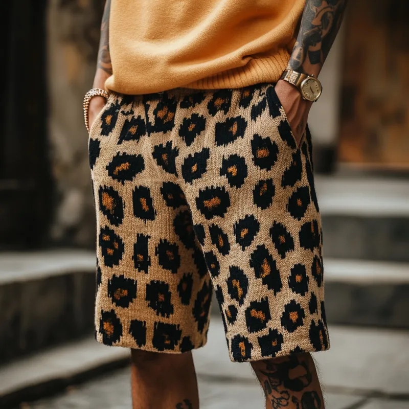 Men's Retro Casual Leopard Jacquard Knit Elastic Waist Shorts MTA1212D2M sold by Manly product image thumbnail 2