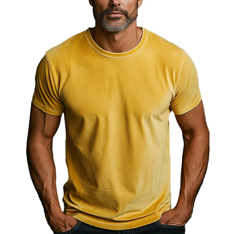 Men's Fashion Retro Solid Color Suede Short Sleeve T-Shirt MTA1474D9P sold by Manly