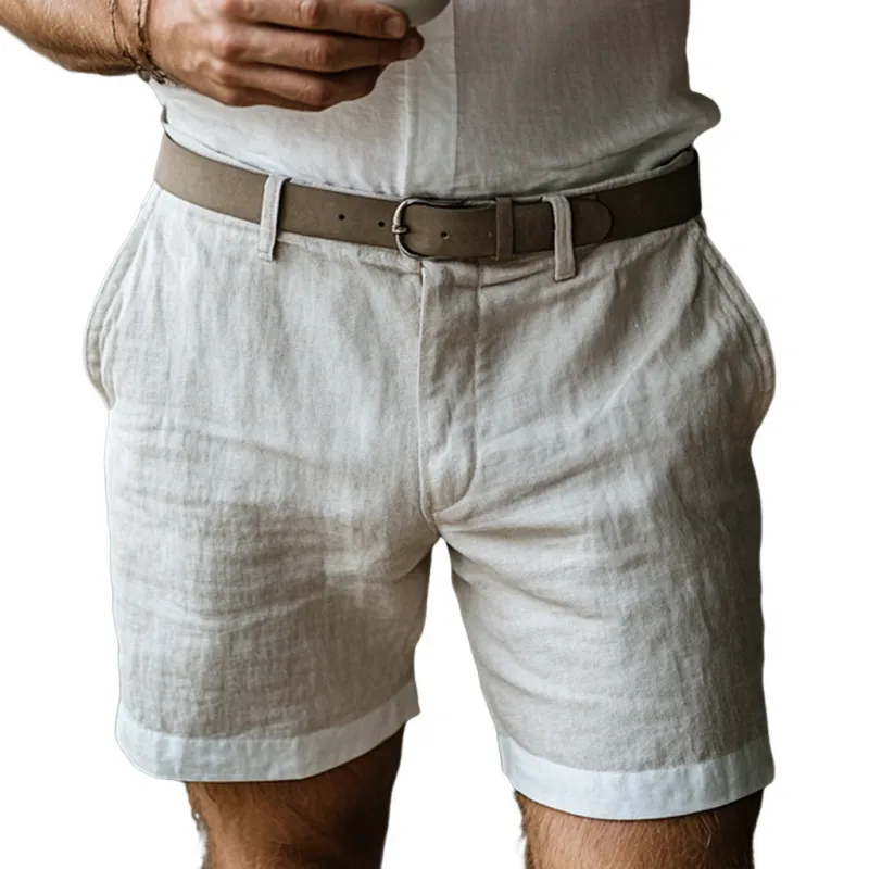 Men's Casual Breathable Cotton Linen Slim Suit Shorts (Belt Excluded) MTA1136D1M sold by Manly