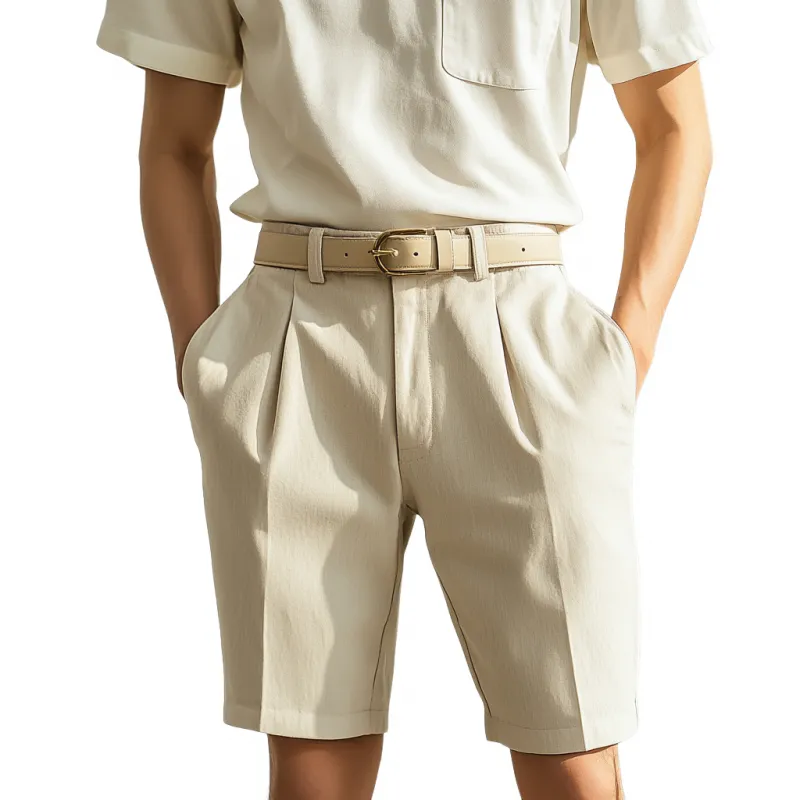 Men's Casual Breathable Cotton Blend Slim Fit Suit Shorts (Belt Excluded) MTA1154D2M sold by Manly