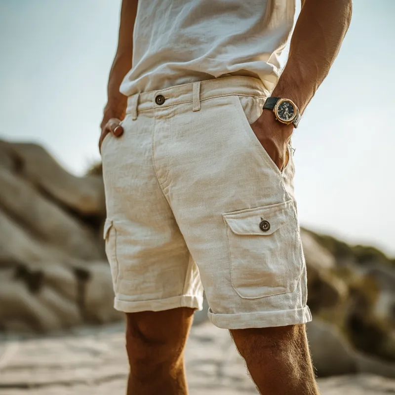 Men's Casual Breathable Cotton Linen Multi-Pocket Cargo Shorts MTA1174D9M sold by Manly product image thumbnail 2
