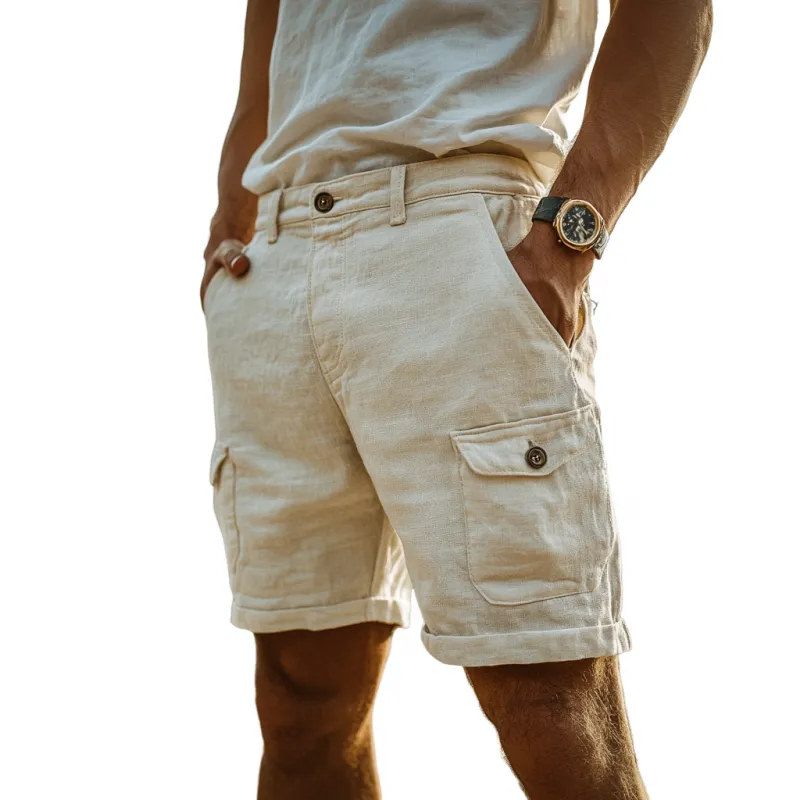 Men's Casual Breathable Cotton Linen Multi-Pocket Cargo Shorts MTA1174D9M sold by Manly