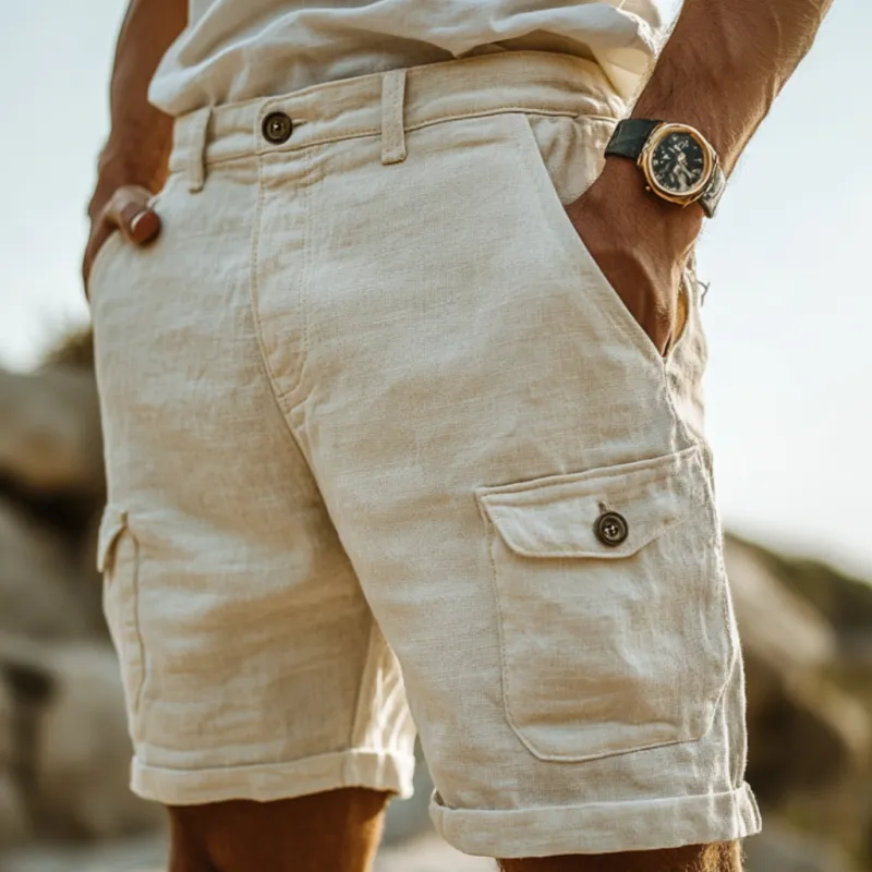 Men's Casual Breathable Cotton Linen Multi-Pocket Cargo Shorts MTA1174D9M sold by Manly product image thumbnail 3