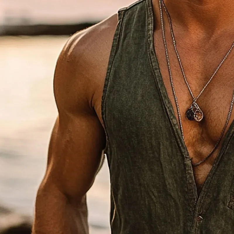 Men's Vintage Distressed V-Neck Thin Denim Vest MTA1106D1X sold by Manly product image thumbnail 3