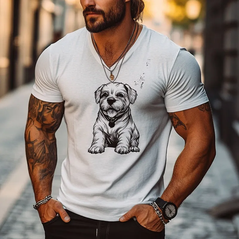 Men's Casual Dog Print V-Neck Short Sleeve T-Shirt MTA1215D4X sold by Manly product image thumbnail 2