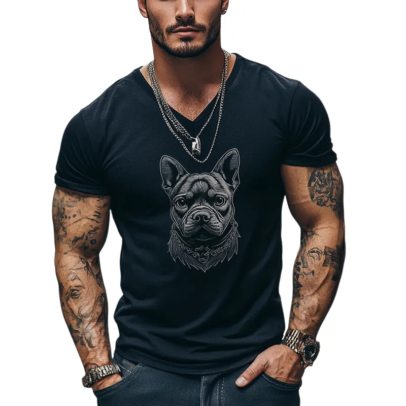 Men's Casual Fun Puppy Print V-Neck Short Sleeve T-Shirt MTA1217D6X sold by Manly