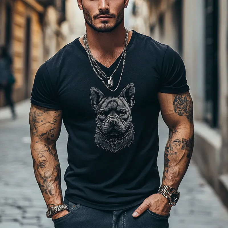 Men's Casual Fun Puppy Print V-Neck Short Sleeve T-Shirt MTA1217D6X sold by Manly product image thumbnail 2