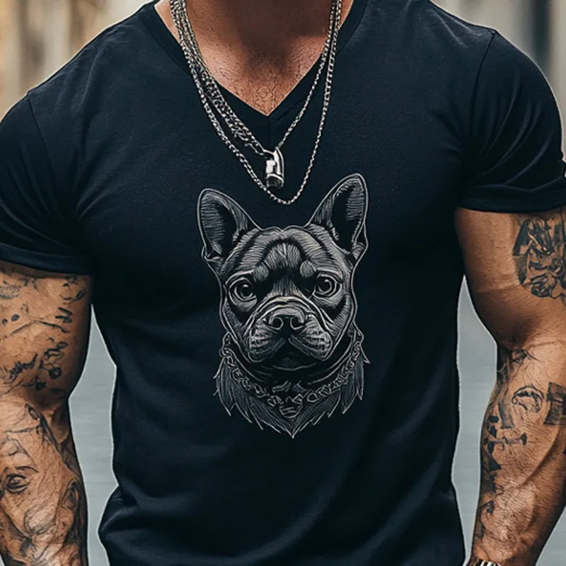 Men's Casual Fun Puppy Print V-Neck Short Sleeve T-Shirt MTA1217D6X sold by Manly product image thumbnail 3