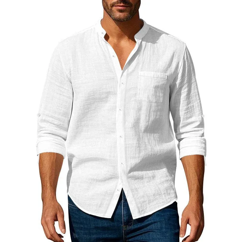 Men's Cotton And Linen Casual Stand Collar Long Sleeve Shirt MTA1465D8X sold by Manly product image thumbnail 2