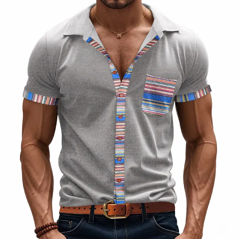 Men's Patchwork Casual Lapel Short Sleeve POLO Shirt MTA1444D1X sold by Manly