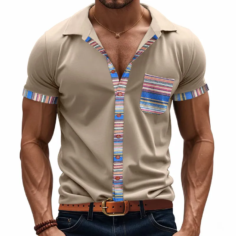 Men's Patchwork Casual Lapel Short Sleeve POLO Shirt MTA1444D1X sold by Manly product image thumbnail 2