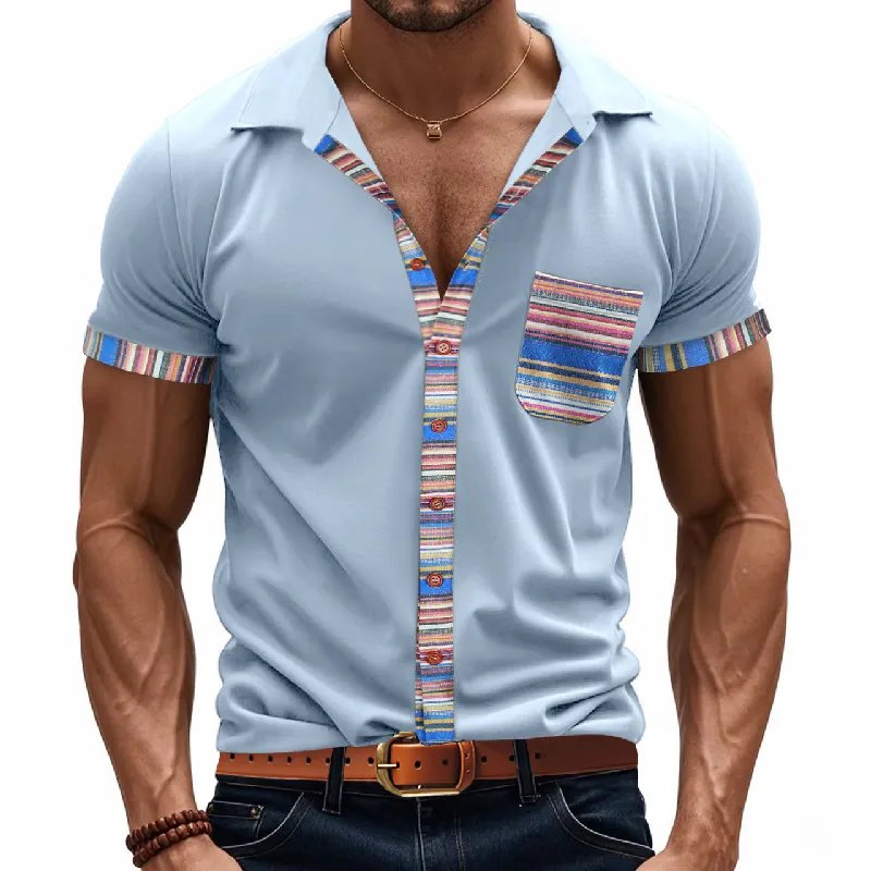 Men's Patchwork Casual Lapel Short Sleeve POLO Shirt MTA1444D1X sold by Manly product image thumbnail 4