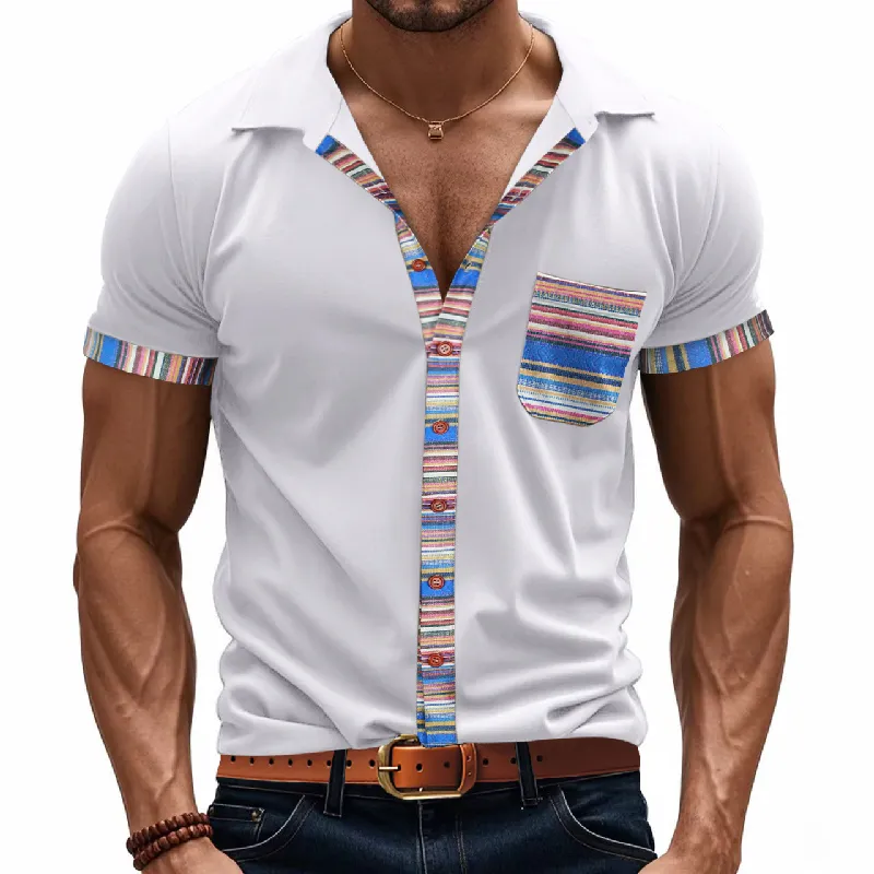 Men's Patchwork Casual Lapel Short Sleeve POLO Shirt MTA1444D1X sold by Manly product image thumbnail 3