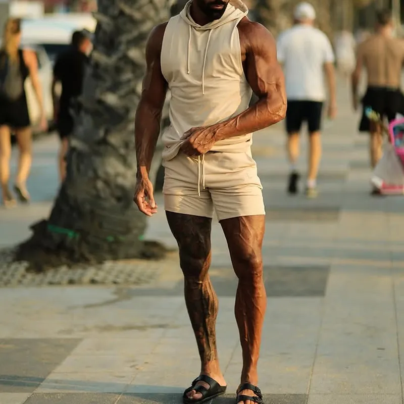 Men's Solid Hooded Sleeveless Tank Top Shorts Casual Sports Set MTA1454D4Z sold by Manly product image thumbnail 3