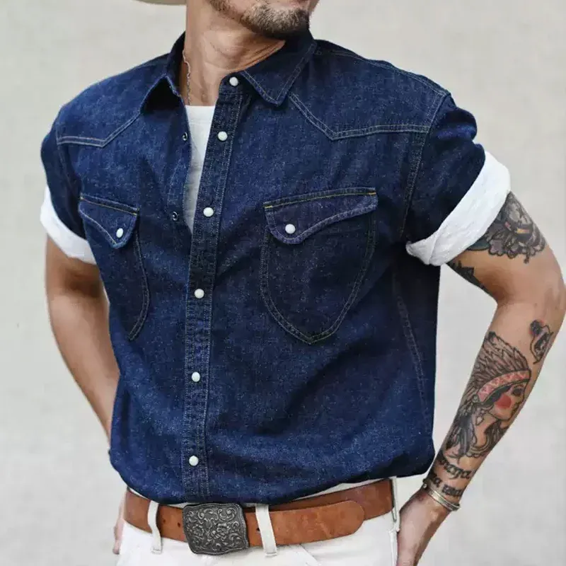 Men's Fashion Cargo Denim Lapel Chest Pocket Short Sleeve Shirt MTA1249D2Z sold by Manly product image thumbnail 2