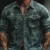 Men's Fashion Washed Distressed Lapel Chest Pocket Long Sleeve Denim Shirt MTA1233D8Z sold by Manly