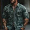 Men's Fashion Washed Distressed Lapel Chest Pocket Long Sleeve Denim Shirt MTA1233D8Z sold by Manly