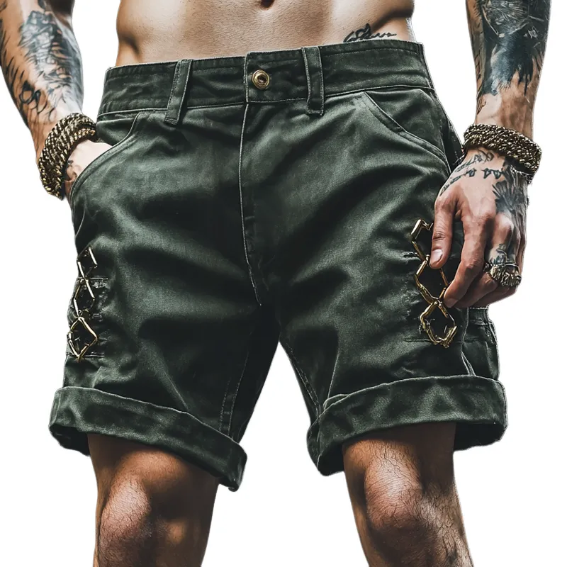 Men's Fashion Vintage Gothic Straight Denim Shorts MTA1117D2Z sold by Manly