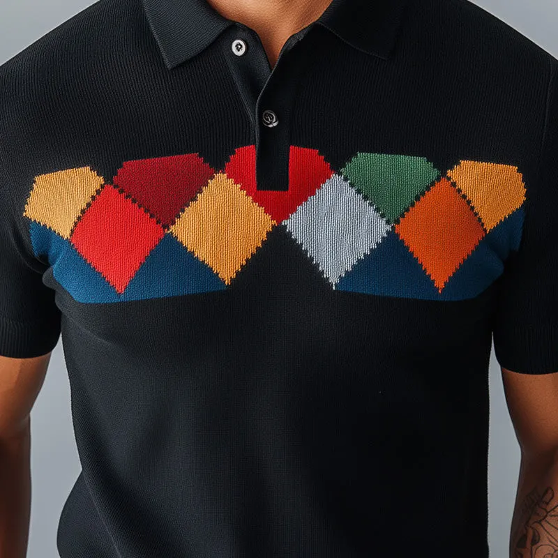 Men's Spring Fashion Diamond Knitted Short Sleeve Sports Polo Shirt MTA1257D3P sold by Manly product image thumbnail 3