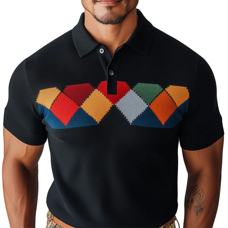 Men's Spring Fashion Diamond Knitted Short Sleeve Sports Polo Shirt MTA1257D3P sold by Manly