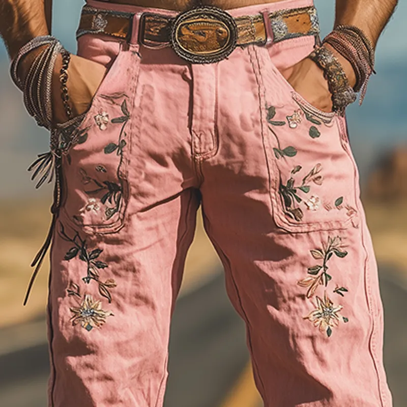 Men's Spring and Summer Fashion Casual Western Style Twill Cotton Embroidered Overalls (Without Belt) MTA1644D7K sold by Manly product image thumbnail 3