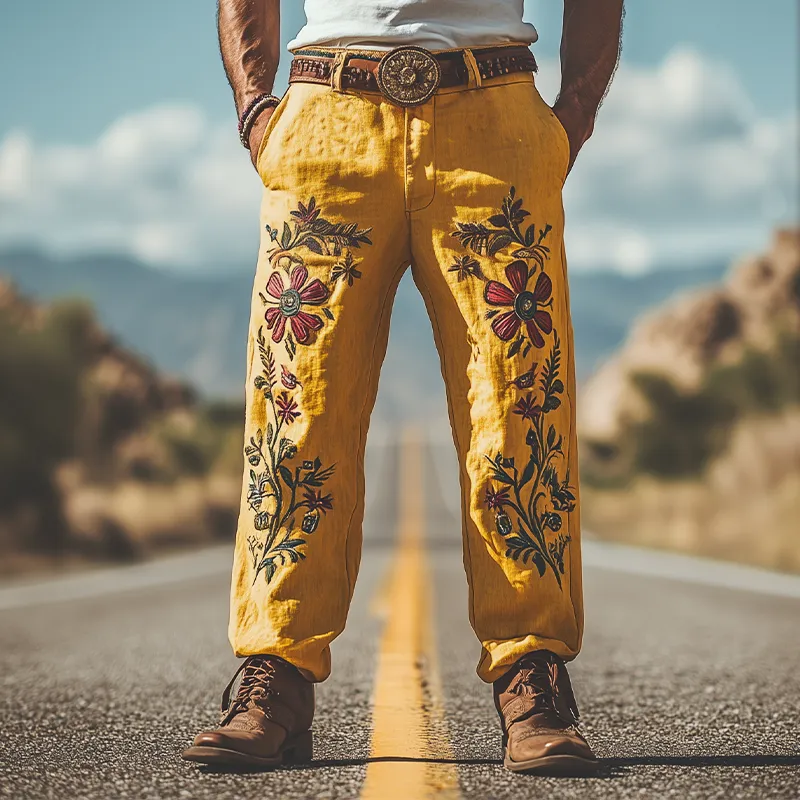 Men's Summer Fashion Casual Western Style Cotton and Linen Embroidered Pants (Without Belt) MTA1682D3K sold by Manly product image thumbnail 2