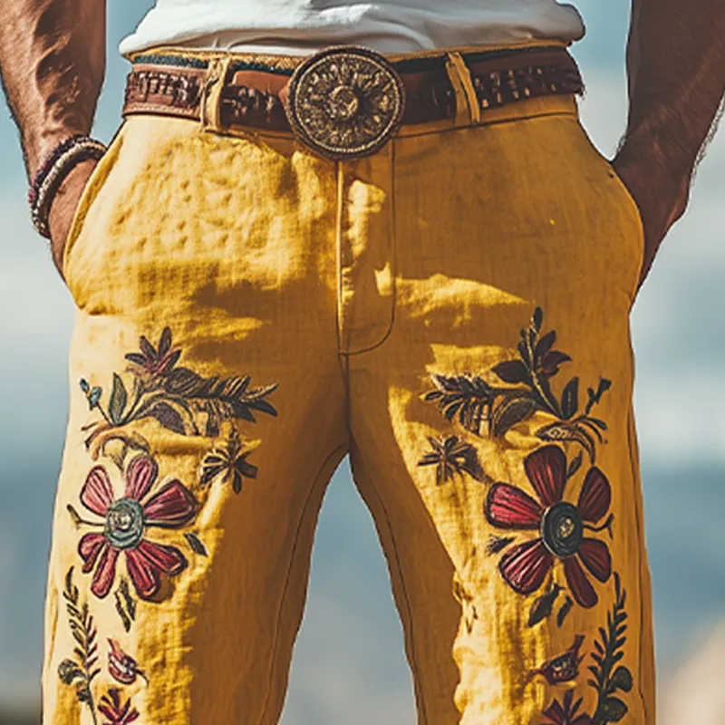 Men's Summer Fashion Casual Western Style Cotton and Linen Embroidered Pants (Without Belt) MTA1682D3K sold by Manly product image thumbnail 3