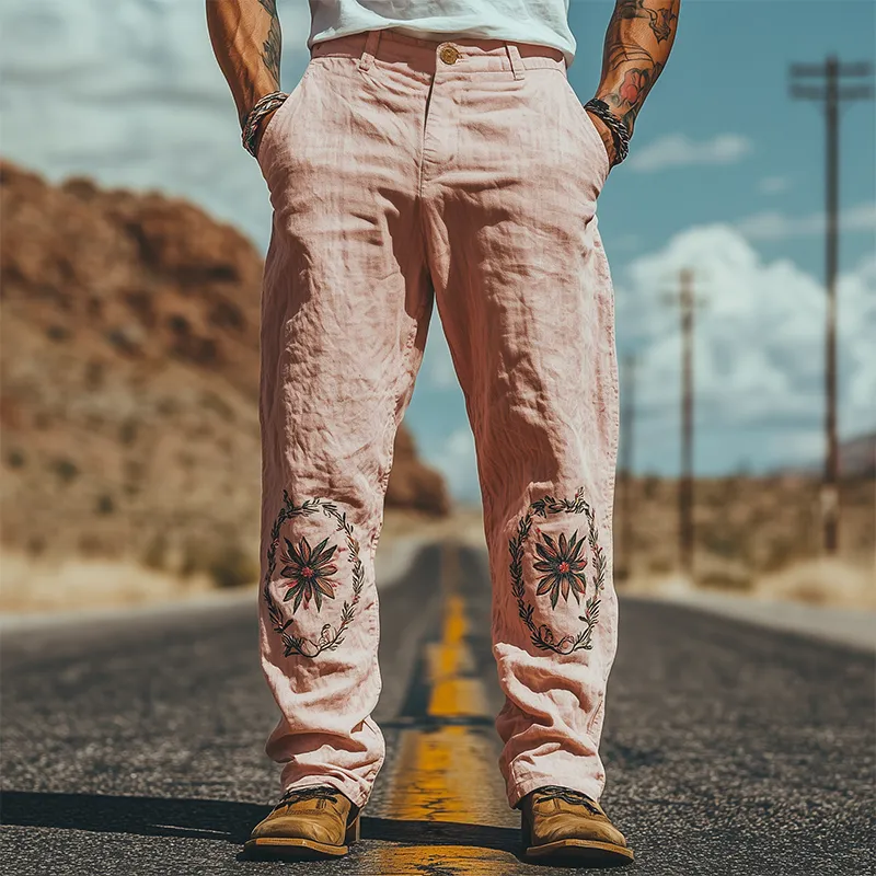 Men's Summer Fashion Casual Western Style Cotton and Linen Embroidered Pants MTA1637D3K sold by Manly product image thumbnail 2