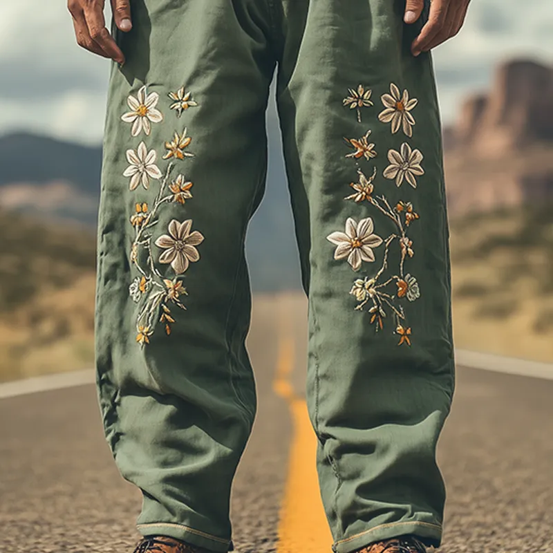 Men's Spring and Summer Fashion Casual Western Style Cotton and Linen Embroidered Pants MTA1676D5K sold by Manly product image thumbnail 4