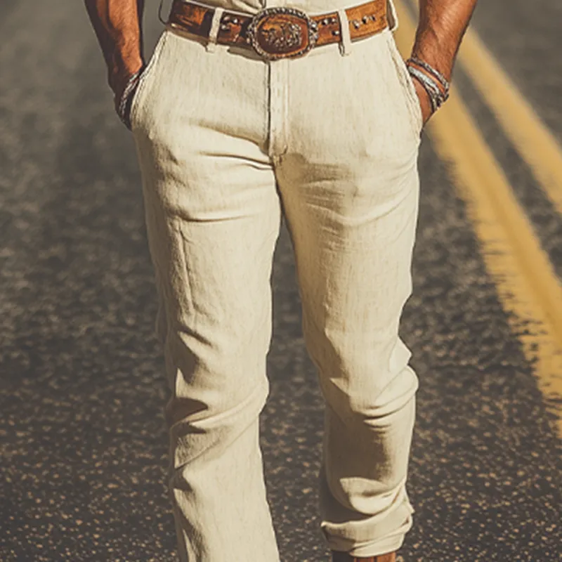 Men's Summer Fashion Casual Western Style Cotton and Linen Embroidered Trousers Jumpsuit MTA1632D3K sold by Manly product image thumbnail 4