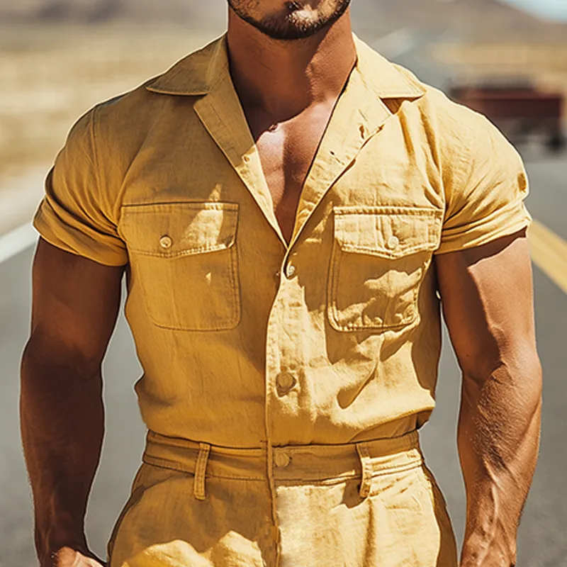 Men's Summer Fashion Casual Western Style Multi-Pocket Cotton and Linen Jumpsuit MTA1688D5K sold by Manly product image thumbnail 4