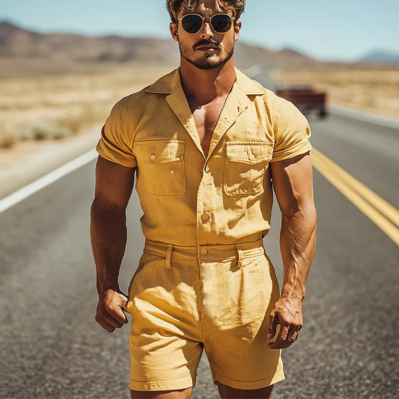 Men's Summer Fashion Casual Western Style Multi-Pocket Cotton and Linen Jumpsuit MTA1688D5K sold by Manly product image thumbnail 3