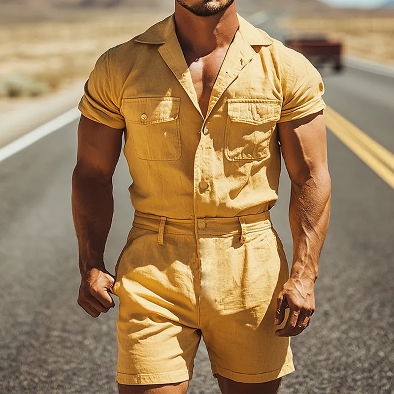 Men's Summer Fashion Casual Western Style Multi-Pocket Cotton and Linen Jumpsuit MTA1688D5K sold by Manly product image thumbnail 2