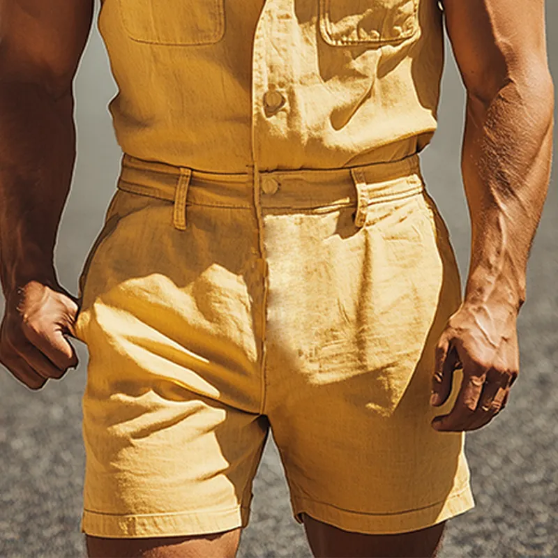 Men's Summer Fashion Casual Western Style Multi-Pocket Cotton and Linen Jumpsuit MTA1688D5K sold by Manly product image thumbnail 5